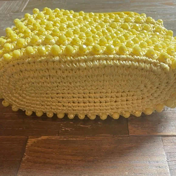 Vintage Bag by Donna Sunshine Yellow Rafia Crochet Handbag with Lucite Handle🖤 - Picture 4 of 12